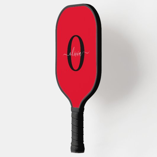 Aangepaste monogram scriptnaam rood zwart wit pickleball paddle (Links)