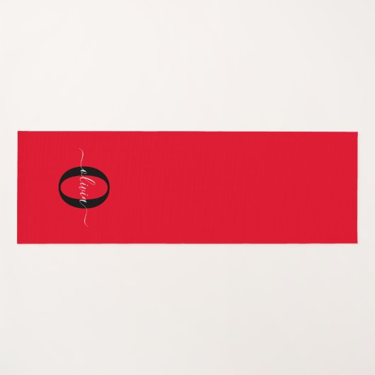 Aangepaste monogram scriptnaam rood zwart wit yogamat (Voorkant (horizontaal))