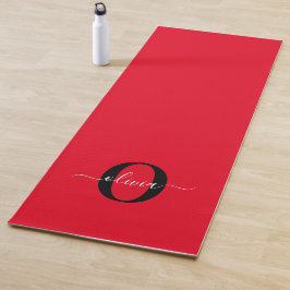 Aangepaste monogram scriptnaam rood zwart wit yogamat