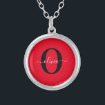 Aangepaste monogram scriptnaam rood zwart wit zilver vergulden ketting<br><div class="desc">Dit elegante monogram en het stijlvolle ontwerp van de manuscriptnaam kunnen als gift voor een verjaardag, een bruiloft, een vrijgezellenfeest, een verjaardag, een Moederdag of om het even welke gelegenheid worden gegeven. Het kan gepersonaliseerd worden met het initiaal en de naam van de persoon. U kunt het lettertype, de lettertypekleur,...</div>
