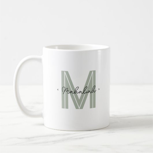 Aangepaste monogram scriptnaam Sage Green Koffiemok (Links)