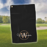 Aangepaste monogram scriptnaam zwart en goud golfhanddoek<br><div class="desc">U kunt de naam,  het monogram personaliseren en de doopvont en de kleuren aanpassen aan creëer uw eigen uniek ontwerp. Ontworpen door: Thisnotme©</div>