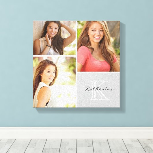 Aangepaste monogram Senior Photo Collage Canvas af Afdruk (Insitu (Houten vloer))