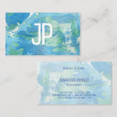 Aangepaste monogram Sjabloon Blauw groen Abstract Visitekaartje (Voorkant / Achterkant)