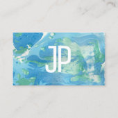 Aangepaste monogram Sjabloon Blauw groen Abstract Visitekaartje (Voorkant)