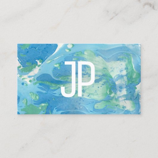 Aangepaste monogram Sjabloon Blauw groen Abstract Visitekaartje (Voorkant)