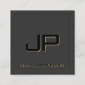 Aangepaste Monogram Sjabloon Elegant Zwart & Goud Vierkante Visitekaartje (Voorkant)