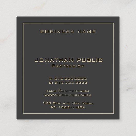 Aangepaste Monogram Sjabloon Elegant Zwart & Goud Vierkante Visitekaartje (Achterkant)