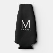 Aangepaste Monogram Sjabloon Elegant Zwart-wit Flesjeskoeler (Voorkant)