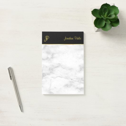 Aangepaste monogram Sjabloon White Marble Black Go Post-it® Notes (Kantoor)