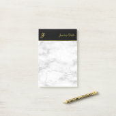 Aangepaste monogram Sjabloon White Marble Black Go Post-it® Notes (Op bureau)