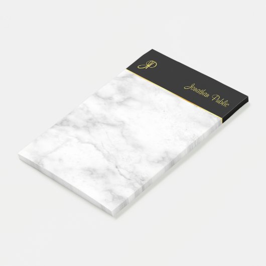 Aangepaste monogram Sjabloon White Marble Black Go Post-it® Notes (Schuin)