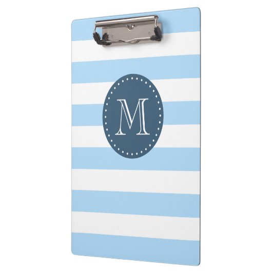 Aangepaste Monogram Sky Blue en Navy Bold Stripes Klembord (Links)