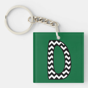 Aangepaste monogram Sleutelhanger: D: zwart, witte Sleutelhanger