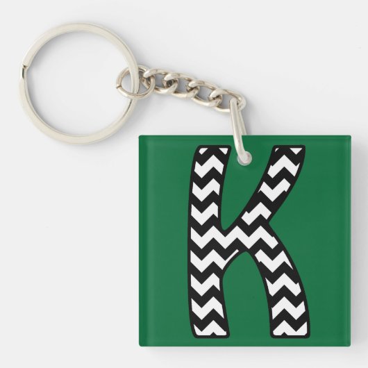 Aangepaste Monogram Sleutelhanger: K: zwart, witte Sleutelhanger (voorkant)