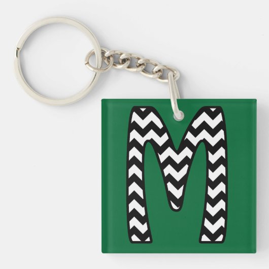 Aangepaste monogram Sleutelhanger: M: zwart, witte Sleutelhanger (voorkant)
