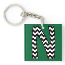 Aangepaste monogram Sleutelhanger: N: zwart, witte