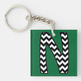 Aangepaste monogram Sleutelhanger: N: zwart, witte Sleutelhanger