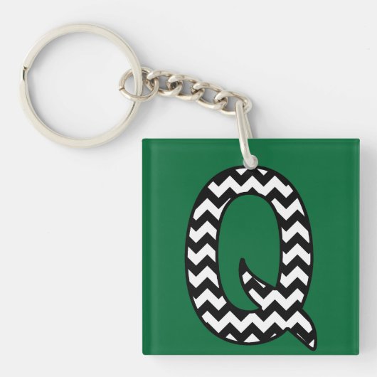 Aangepaste Monogram Sleutelhanger: Q: zwart, witte Sleutelhanger (voorkant)