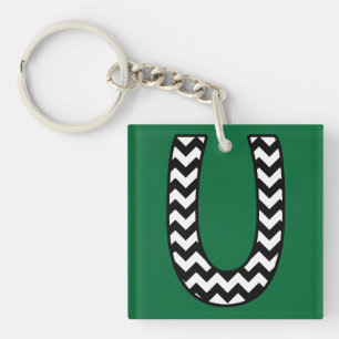 Aangepaste Monogram Sleutelhanger: U: zwart, witte Sleutelhanger