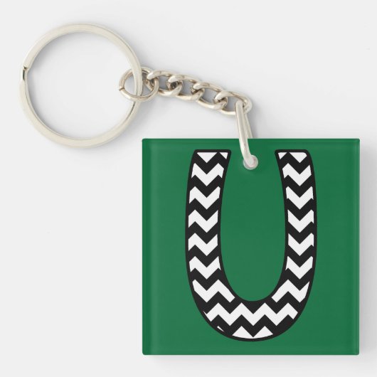Aangepaste Monogram Sleutelhanger: U: zwart, witte Sleutelhanger (voorkant)