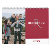 Aangepaste Monogram Spaans Burgundy Foto Kalender (Hoes)