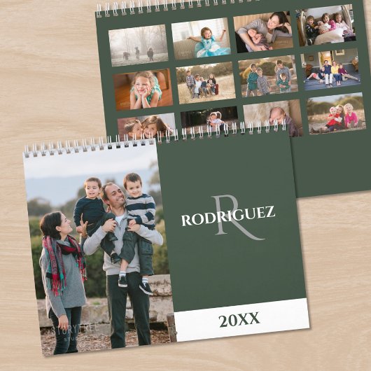 Aangepaste Monogram Spaans Groen Foto Kalender