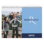 Aangepaste Monogram Spaanse Lichtblauwe Foto Kalender (Hoes)