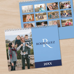 Aangepaste Monogram Spaanse Lichtblauwe Foto Kalender