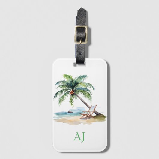 Aangepaste Monogram Strand Vakantie Bagagelabel (Voorkant (verticaal))