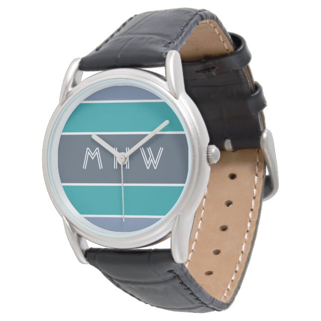 Aangepaste monogram stripes Pattern-horloges Horloge (Gekanteld)