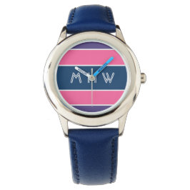 Aangepaste monogram stripes Pattern-horloges Horloge