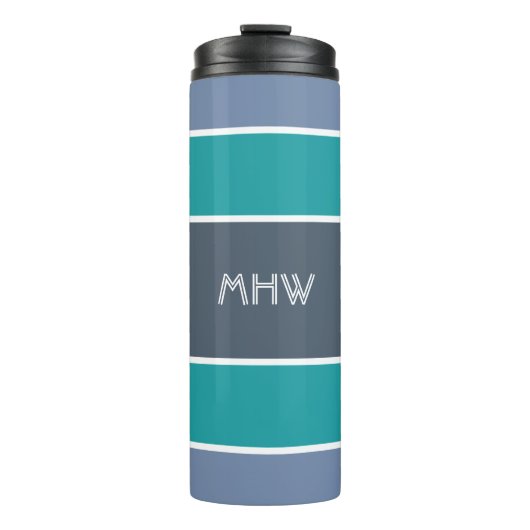 Aangepaste monogram Stripes Pattern-tumbler Thermosbeker (Voorkant)