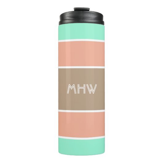Aangepaste monogram Stripes Pattern-tumbler Thermosbeker (Voorkant)