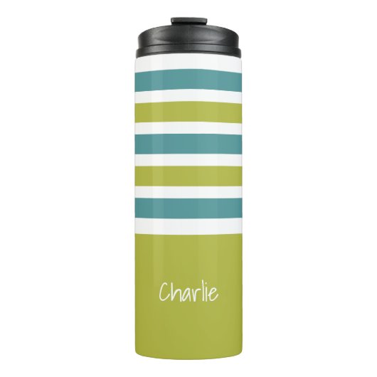 Aangepaste monogram Stripes Pattern-tumbler Thermosbeker (Voorkant)