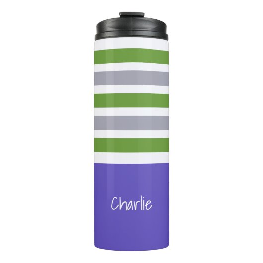 Aangepaste monogram Stripes Pattern-tumbler Thermosbeker (Voorkant)