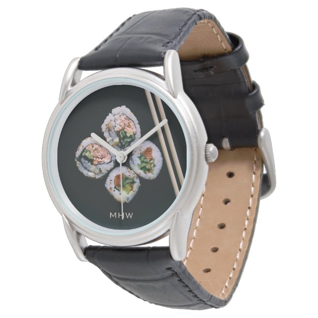 Aangepaste monogram Sushi-horloges Horloge (Gekanteld)