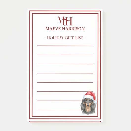 Aangepaste Monogram Teckel Vakantie Cadeau Lijst Post-it® Notes (Voorkant)