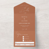 Aangepaste monogram terracotta calligrafie bruilof all in one uitnodiging (Binnen)