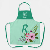 Aangepaste Monogram Thanksgiving Bloemgroen Schort (Voorkant)