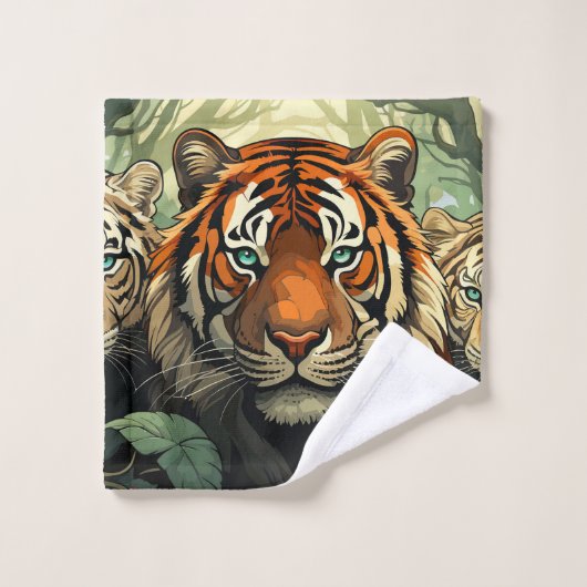 Aangepaste Monogram Tigers illustratie Bad Handdoek (Wasdoekje)