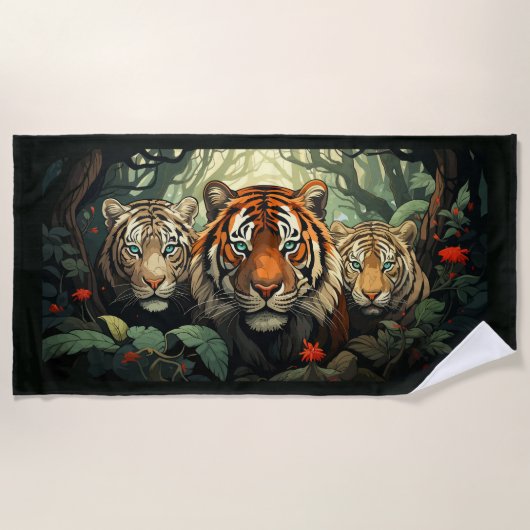 Aangepaste Monogram Tigers illustratie Strandlaken (Voorkant)
