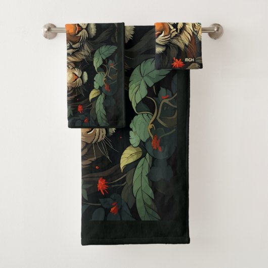 Aangepaste Monogram Tijgers Illustratie Bad Handdoek (Insitu)