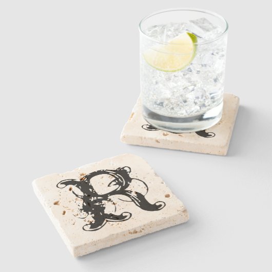 aangepaste monogram travertijn stenen onderzetter (Zijkant)