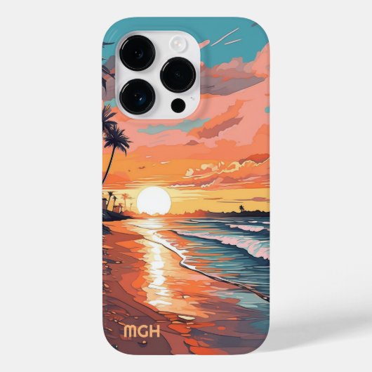 Aangepaste Monogram Tropical Beach Sunset Case-Mate iPhone Case (Achterkant)