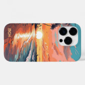 Aangepaste Monogram Tropical Beach Sunset Case-Mate iPhone Case (Achterkant (horizontaal))