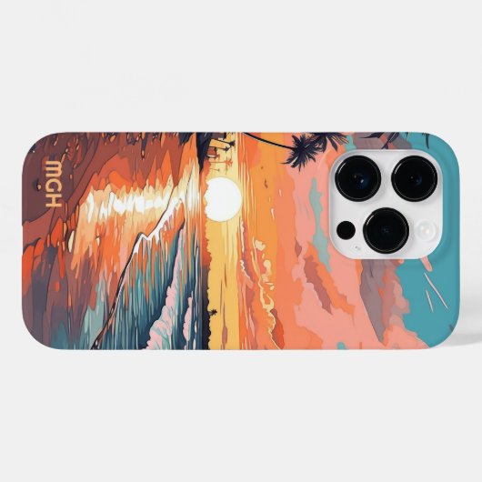 Aangepaste Monogram Tropical Beach Sunset Case-Mate iPhone Case (Achterkant (horizontaal))