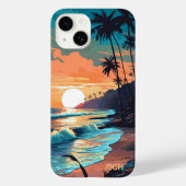 Aangepaste Monogram Tropical Beach Sunset Case-Mate iPhone Case (Achterkant)