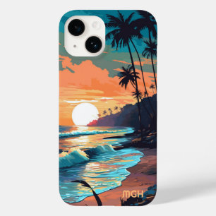 Aangepaste Monogram Tropical Beach Sunset Case-Mate iPhone 14 Hoesje