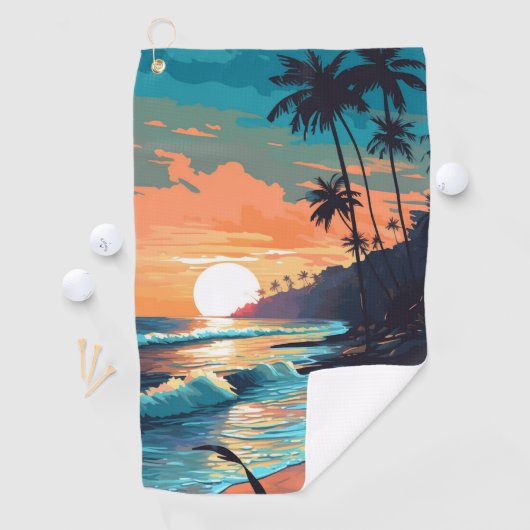 Aangepaste Monogram Tropical Beach Sunset Golfhanddoek (Insitu)